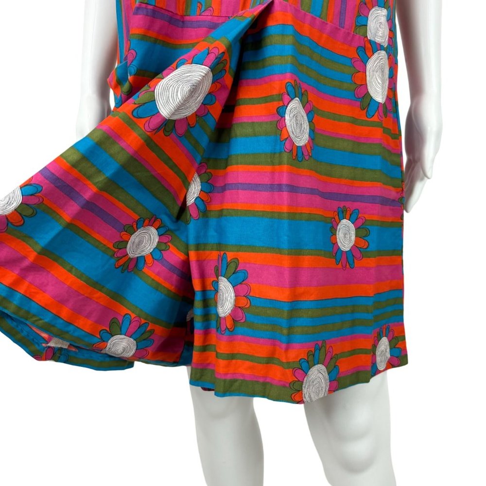 Vintage 60s Striped Romper Women's 1X Colorful Sleeveless Floral Zip Up Playsuit - Picture 7 of 11